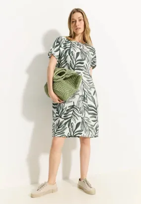 143873 - Linen Print Dress - Khaki Green - Cecil