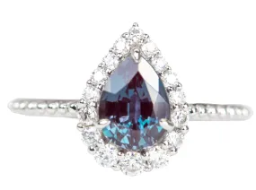 1.4ct Lab-Created Alexandrite Moissanite Halo Engagement Ring 14K Gold R6262