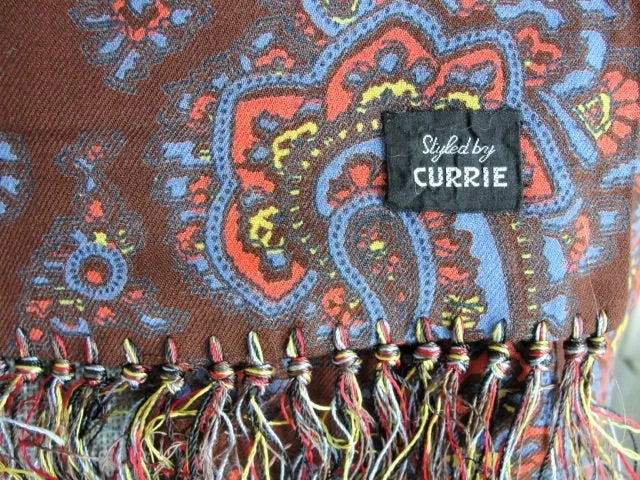 1940s Vintage Scarf Mens ART DECO Style Fringe Paisley Scarf Designer Currie Gentleman Elegant Scarf, Forties Era Menswear Scarv