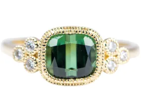 2.38ct Intense Green Tourmaline Milgrain Diamond 14K Gold Engagement Ring R6276