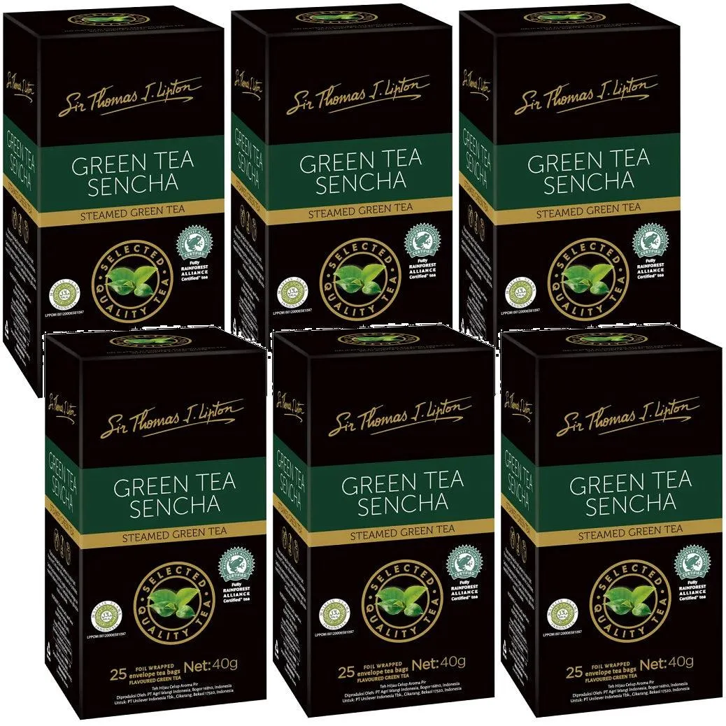 6 Pack Sir Thomas Lipton Teabags Green Tea Sencha Tea 25 Bags