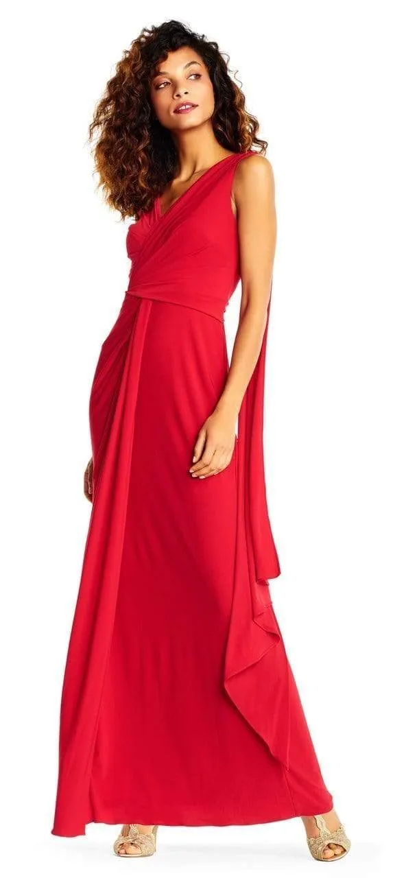 Adrianna Papell - Gathered Bodice Draped Jersey Gown AP1E202251 - 1 pc Cardinal In Size 6 Available