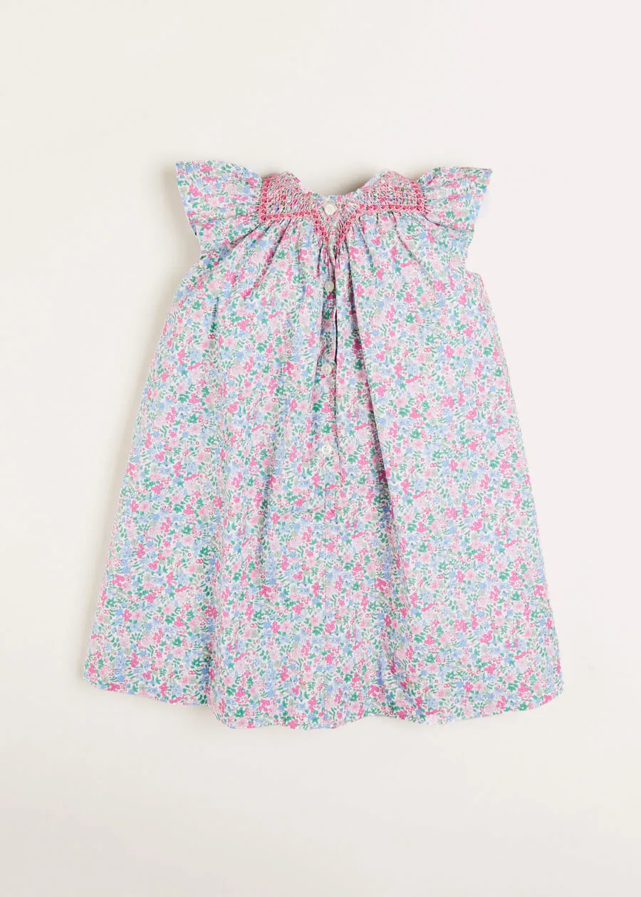 Amelia Floral Print Handsmocked Sleeveless Dress in Pink (12mths-10yrs)