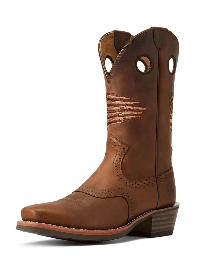 Ariat 10040348 Mens Roughstock Patriot Western Boot Distressed Brown - D