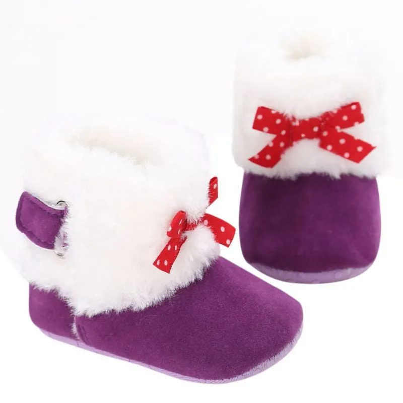 Baby Knitted Faux Fleece Crib Snow Boots Shoes Kids Bowknot Woolen Moccasins Booties Shoes SM6