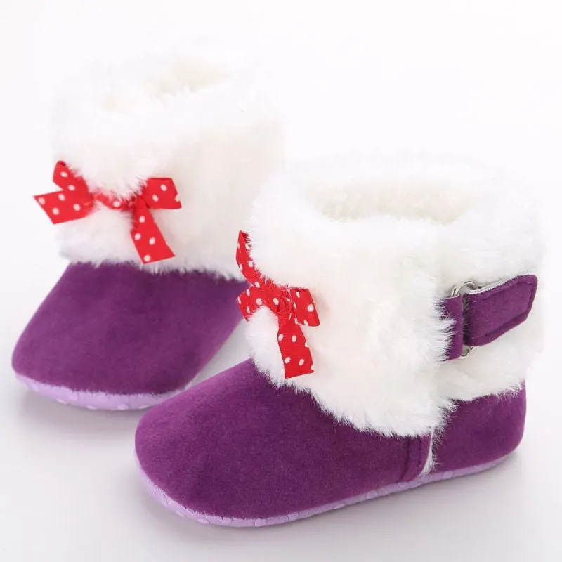 Baby Knitted Faux Fleece Crib Snow Boots Shoes Kids Bowknot Woolen Moccasins Booties Shoes SM6