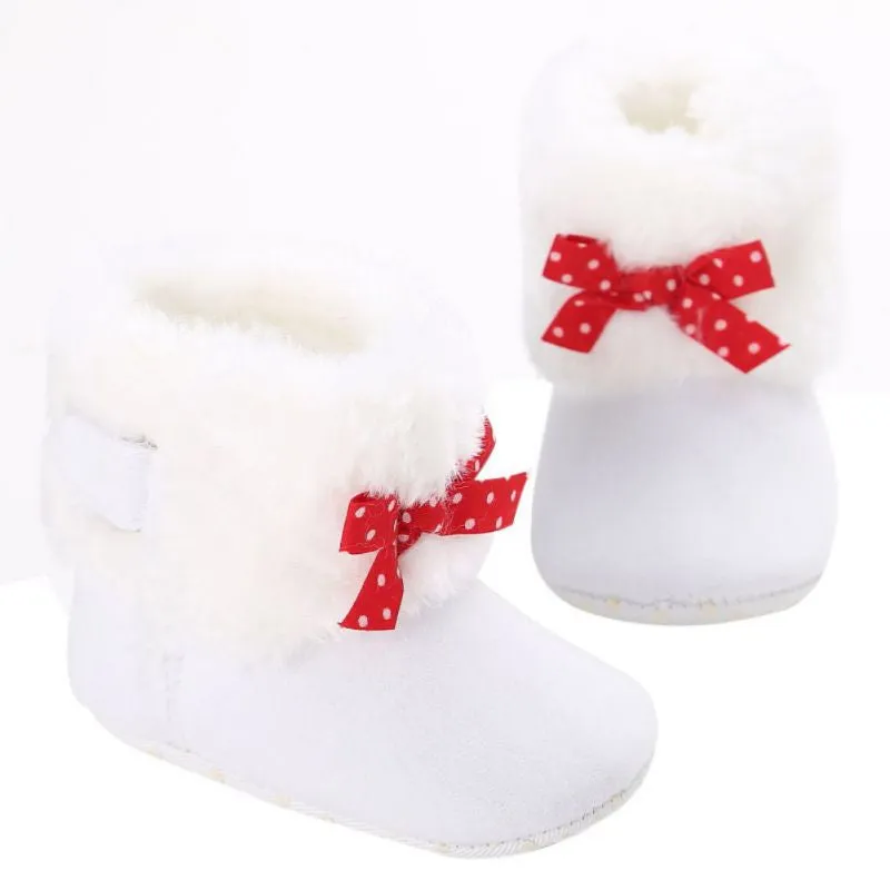 Baby Knitted Faux Fleece Crib Snow Boots Shoes Kids Bowknot Woolen Moccasins Booties Shoes SM6