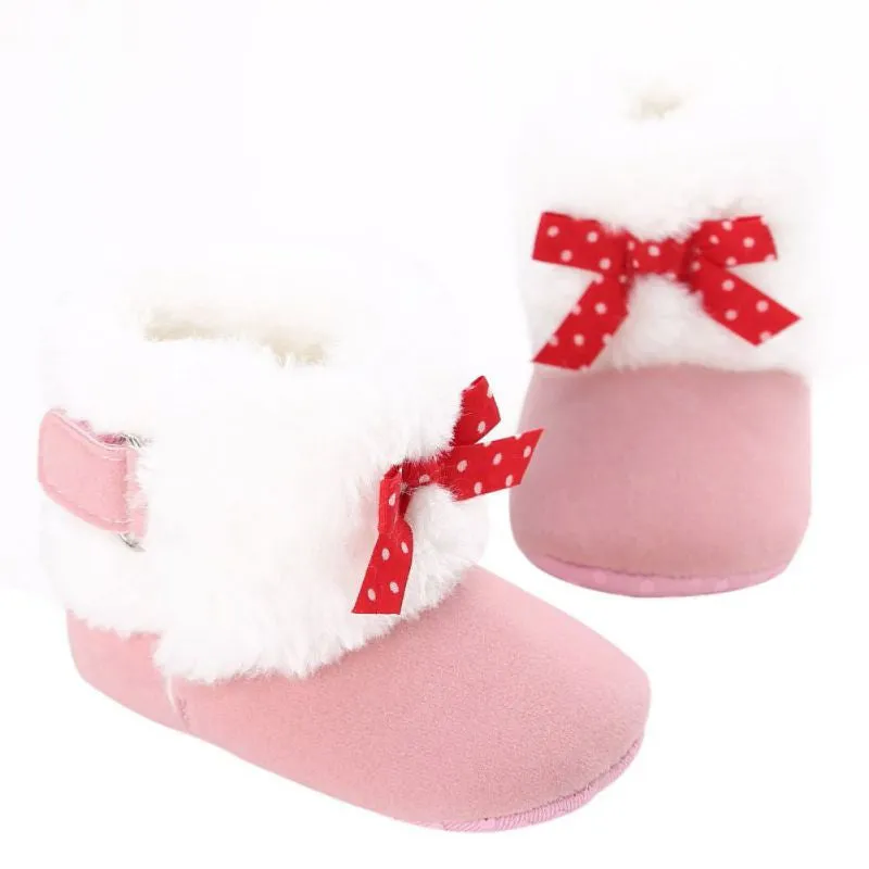 Baby Knitted Faux Fleece Crib Snow Boots Shoes Kids Bowknot Woolen Moccasins Booties Shoes SM6