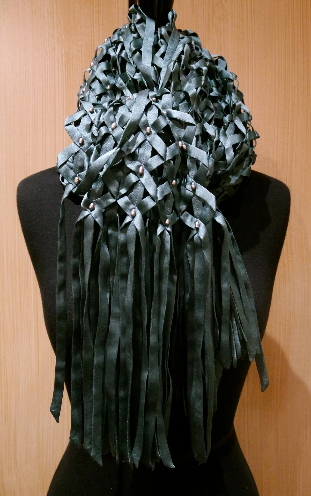 Bajra Open Lattice and Pearl Fringed Silk Scarf