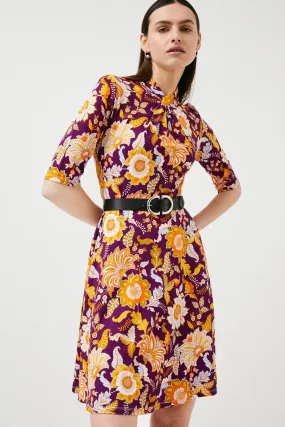 Batik Floral Twist Neck Ss Belted Jersey Dress | Karen Millen