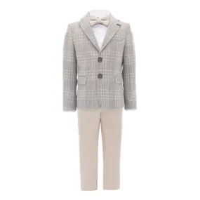 Beige Plaid Peak Lapel Suit