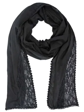 Black Light Scarf With Feminine Lace Trim