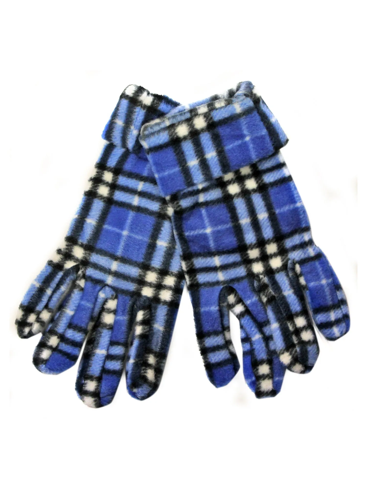 Blue & White Plaid Fleece 3 Piece Hat Scarf & Glove Set