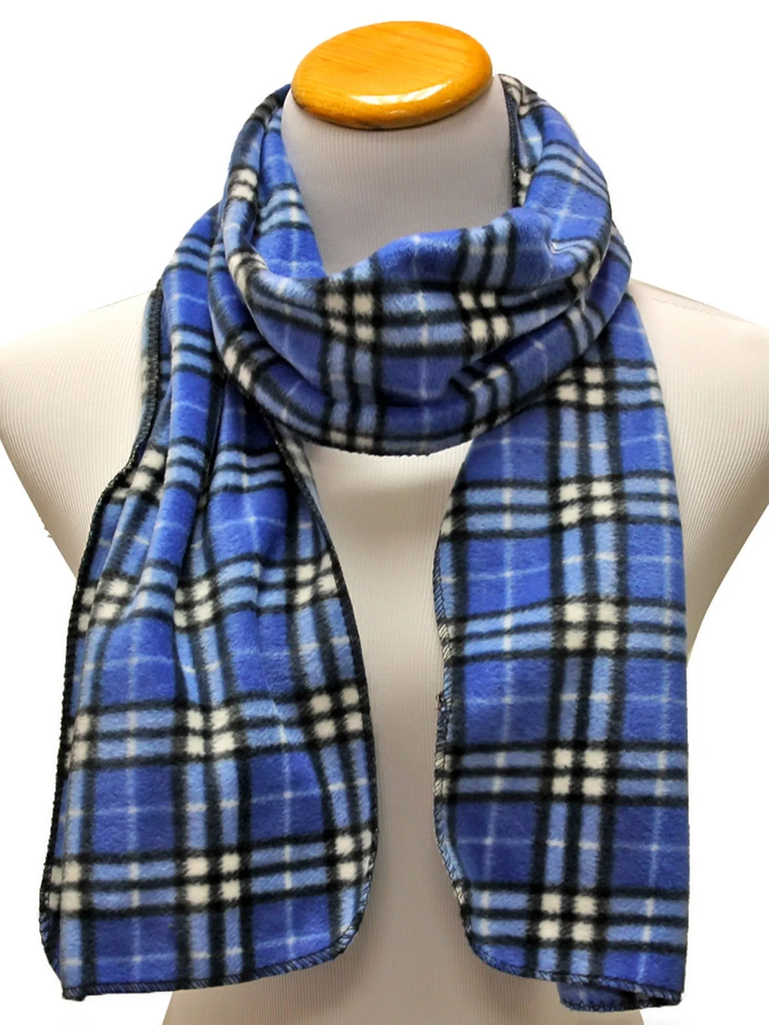 Blue & White Plaid Fleece 3 Piece Hat Scarf & Glove Set