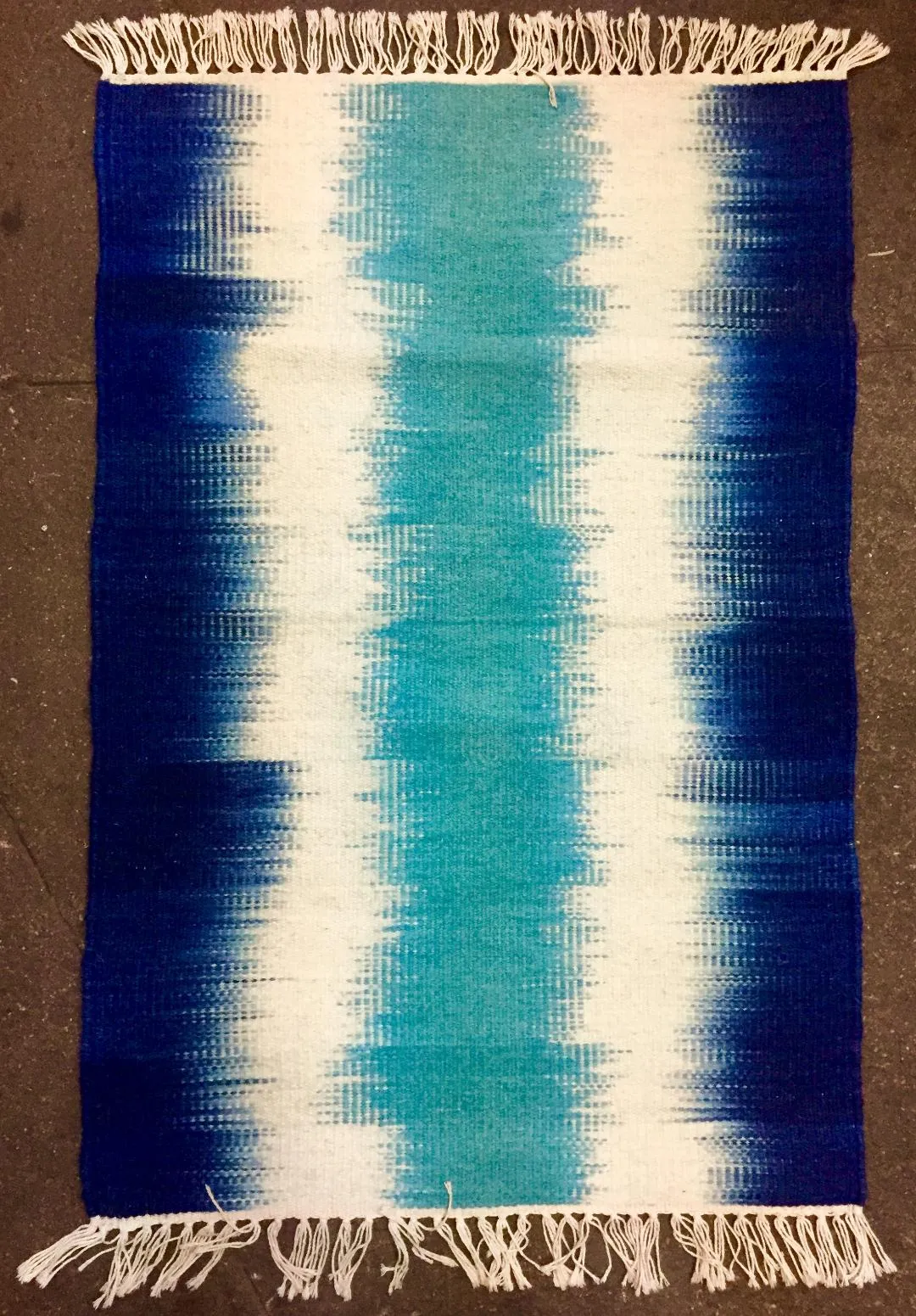 Blue, White Ikat 1698 Handwoven rug.  Save 50% with code SAVE50 at checkout