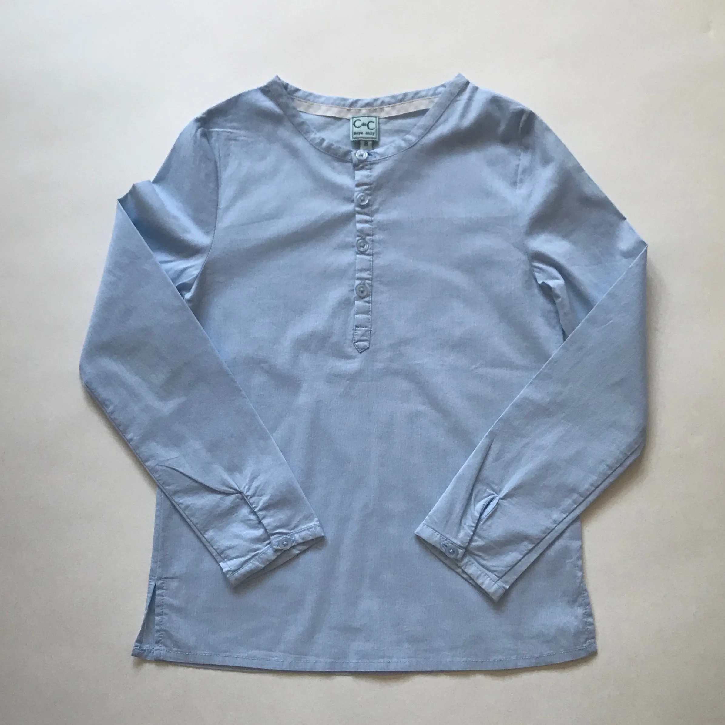 C de C Pale Blue Cotton Collarless Shirt: 8 Years