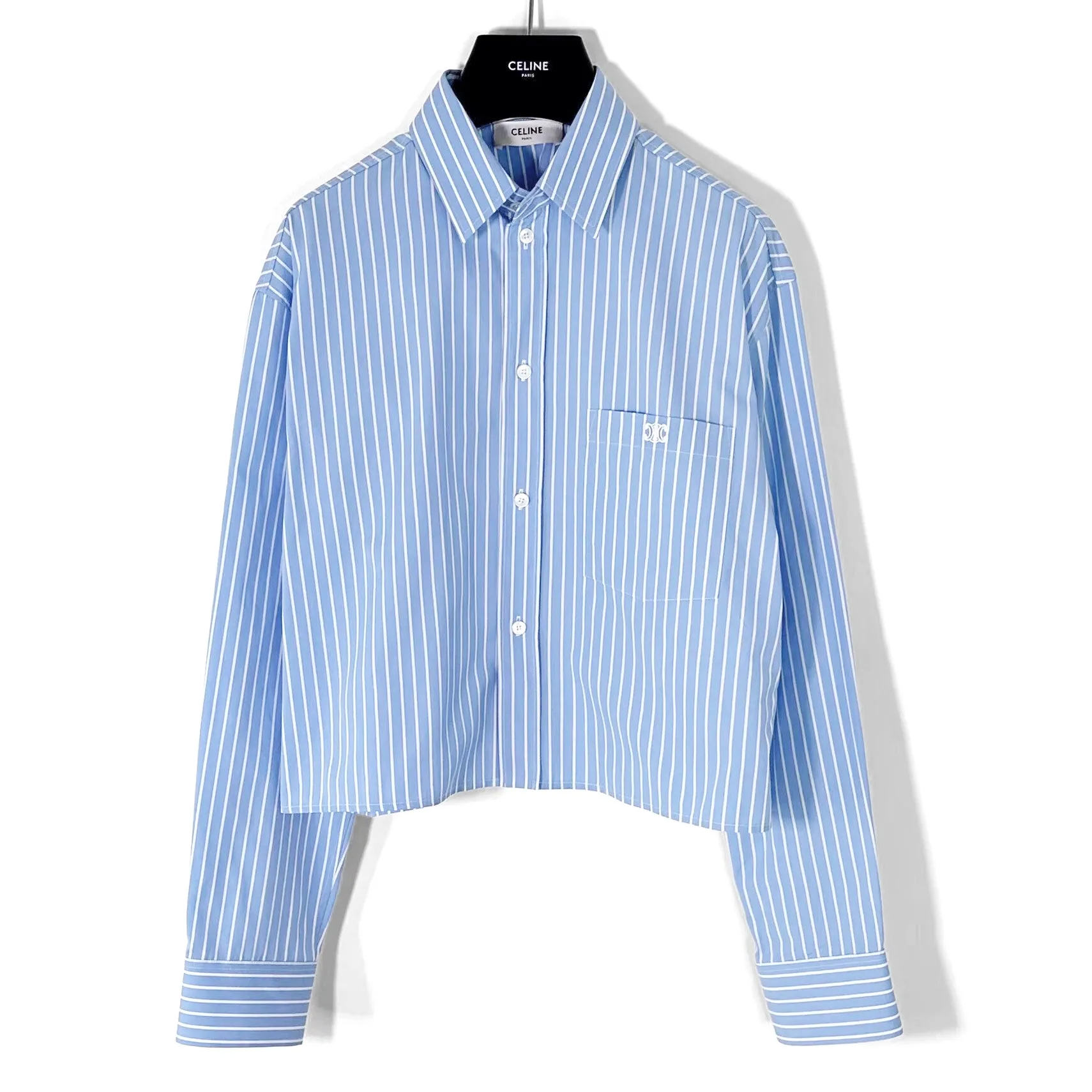 CELINE  |cropped shirt in striped cotton poplin