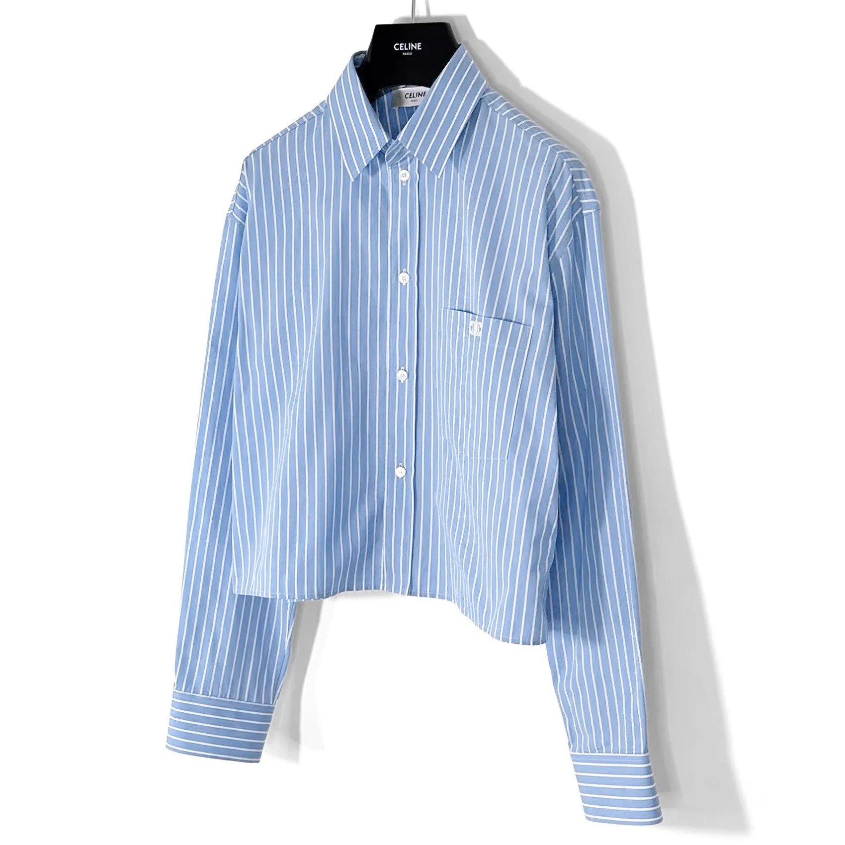 CELINE  |cropped shirt in striped cotton poplin