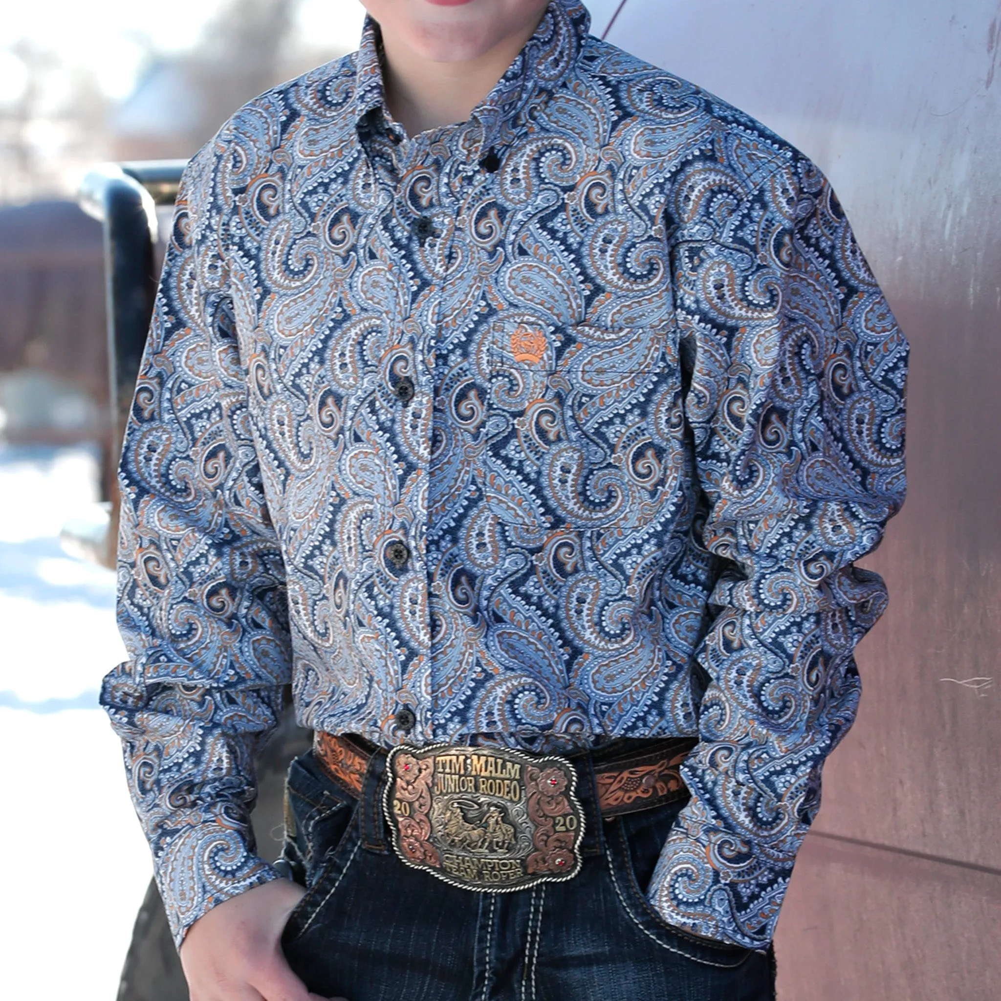 Cinch Boys Navy Paisley Shirt