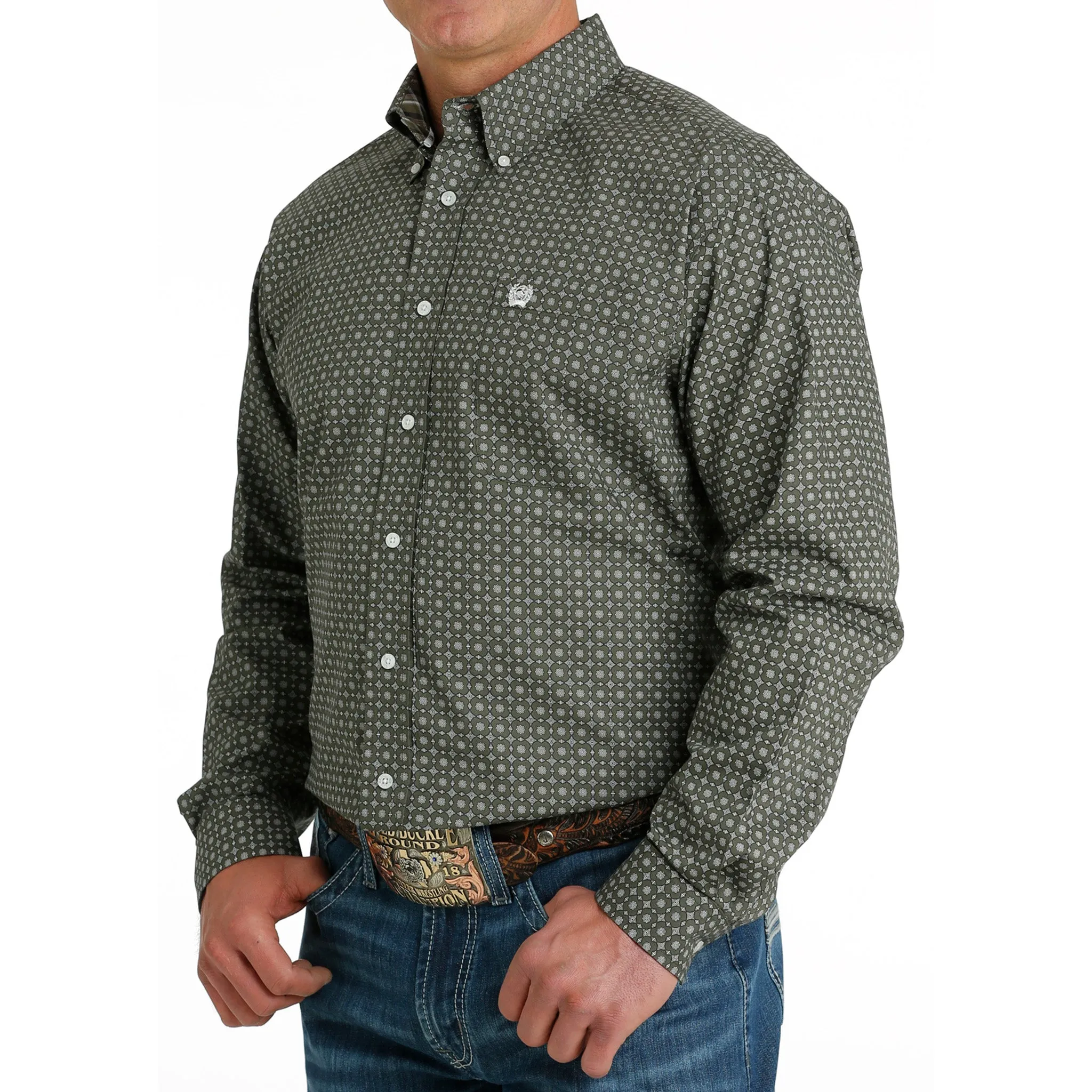 Cinch Men's Olive Geo Print Shirt