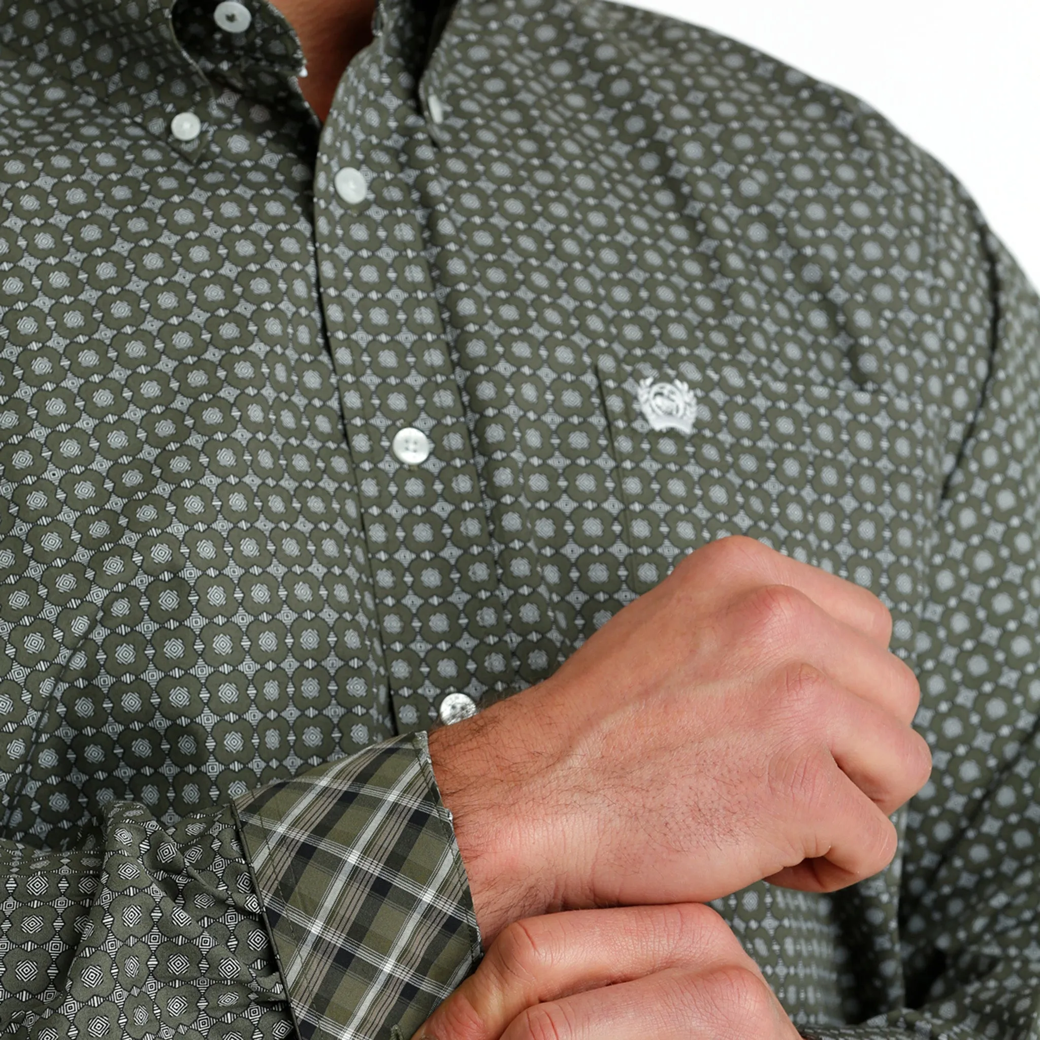 Cinch Men's Olive Geo Print Shirt