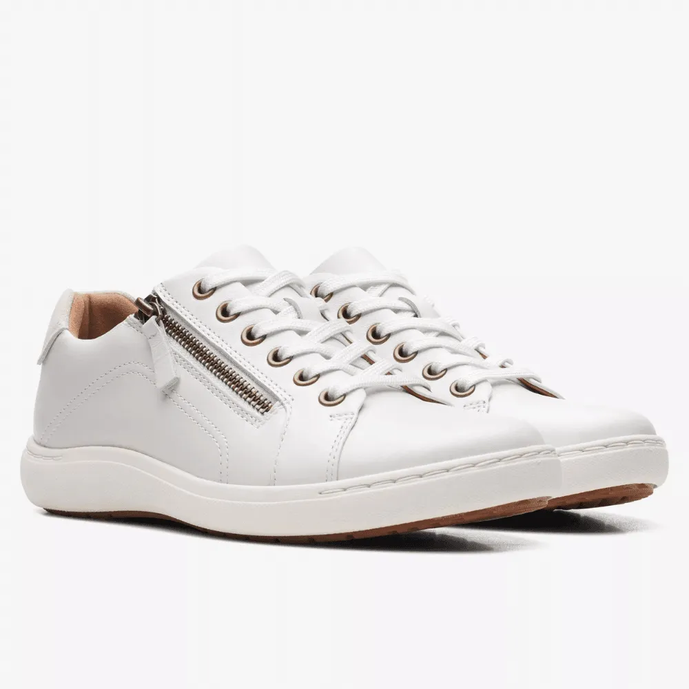 Clarks Nalle Lace White Leather Side Zip Trainers