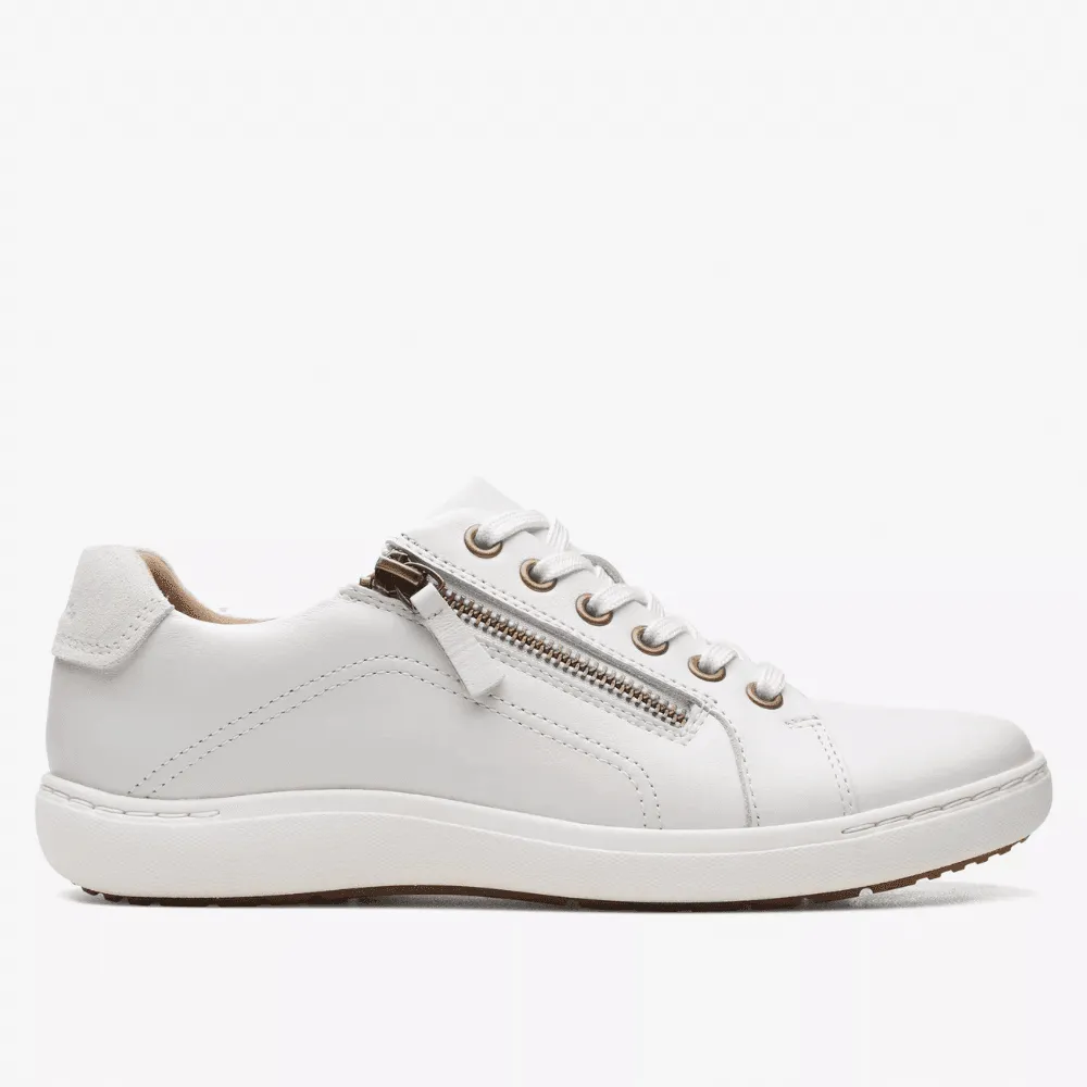 Clarks Nalle Lace White Leather Side Zip Trainers