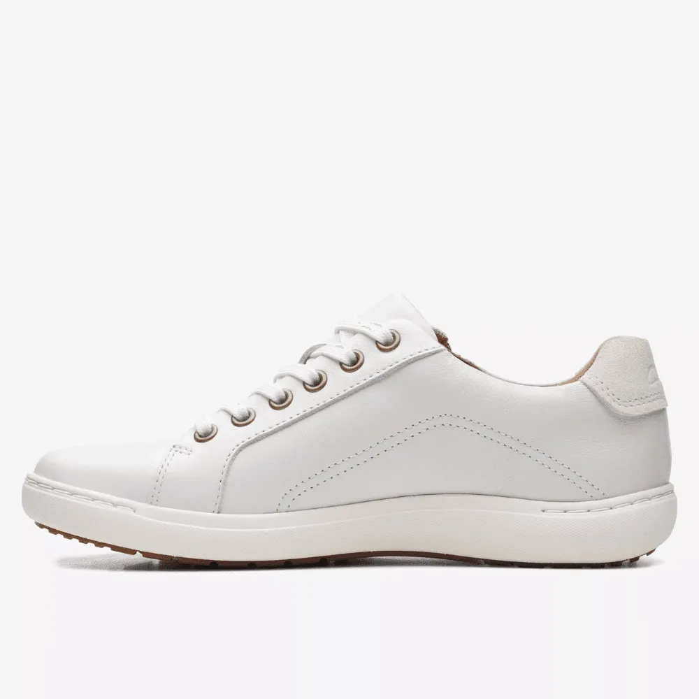 Clarks Nalle Lace White Leather Side Zip Trainers