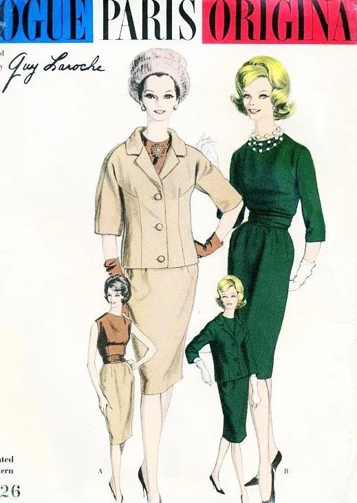 CLASSY 1960 Slim Suit and Blouse Pattern Guy Laroche VOGUE Paris Original 1026 Daytime or Evening Elegance B 34 Vintage Sewing P