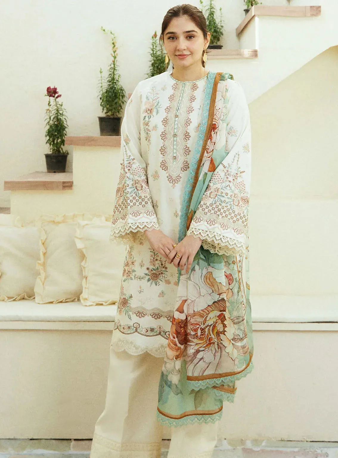 Coco By Zara Shahjahan Embroidered Lawn 3 Piece Unstitched Suit CZS24E D-10 IVORY