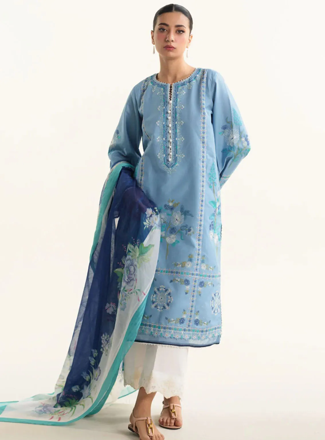 Coco By Zara Shahjahan Embroidered Lawn 3 Piece Unstitched Suit CZS24L2 1B DAHLIA