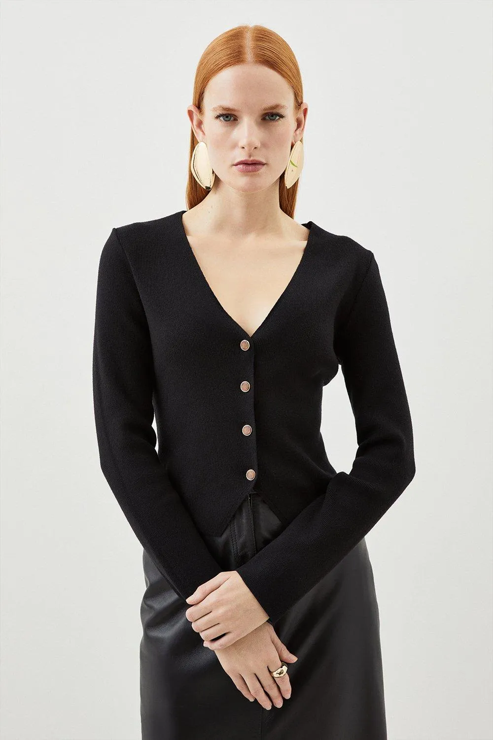 Compact Knit Wool Look Top | Karen Millen