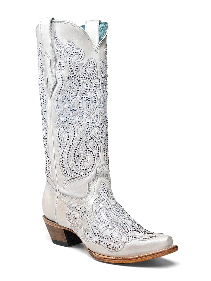 Corral C4103 Ladies Embroidery And Crystals Overlay Boot White