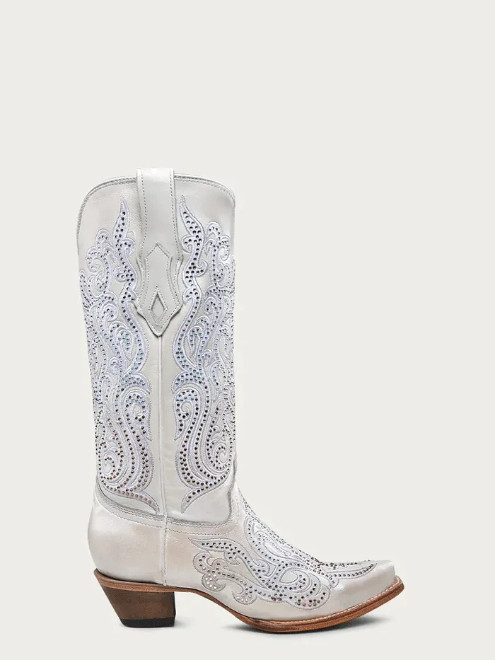 Corral C4103 Ladies Embroidery And Crystals Overlay Boot White