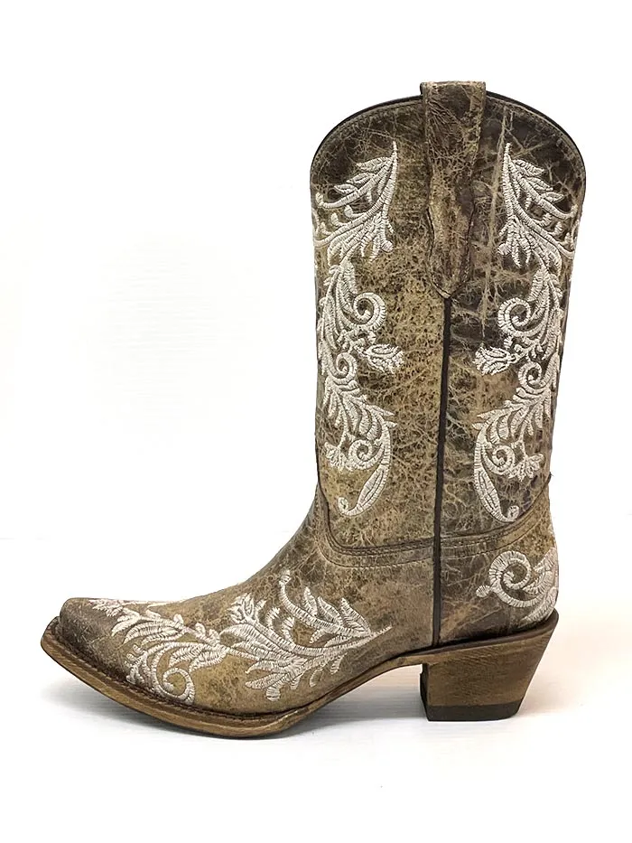 Corral T0118 Teen Glow Embroidery Snip Toe Western Boots Brown