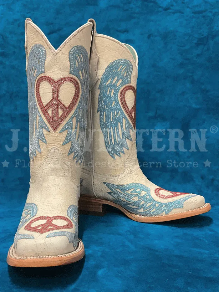 Corral T0147 Teen Glitter Heart And Wings Square Toe Boot White