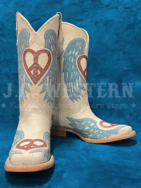 Corral T0147 Teen Glitter Heart And Wings Square Toe Boot White