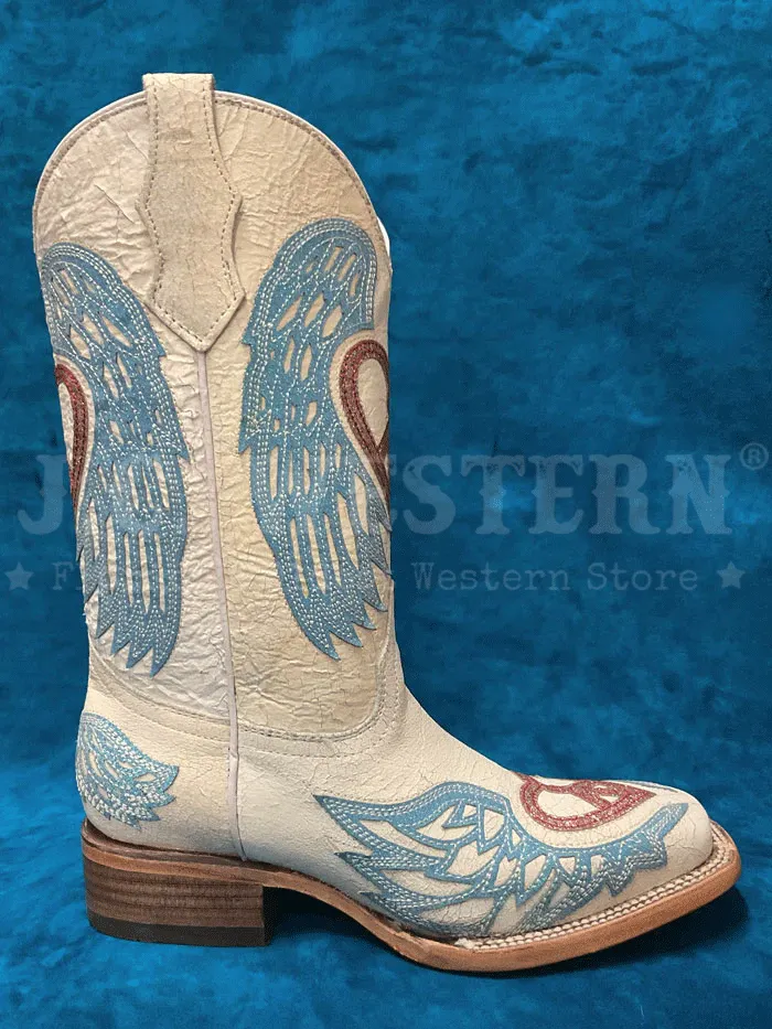 Corral T0147 Teen Glitter Heart And Wings Square Toe Boot White