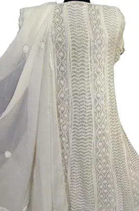 Dyeable Hand Embroidred Chikankari Pure Georgette Anarkali Unstitched Suit Set With Mukaish Work