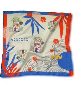 Esra Canikligil Women's Curious Faces Square Organic Cotton & Silk Scarf