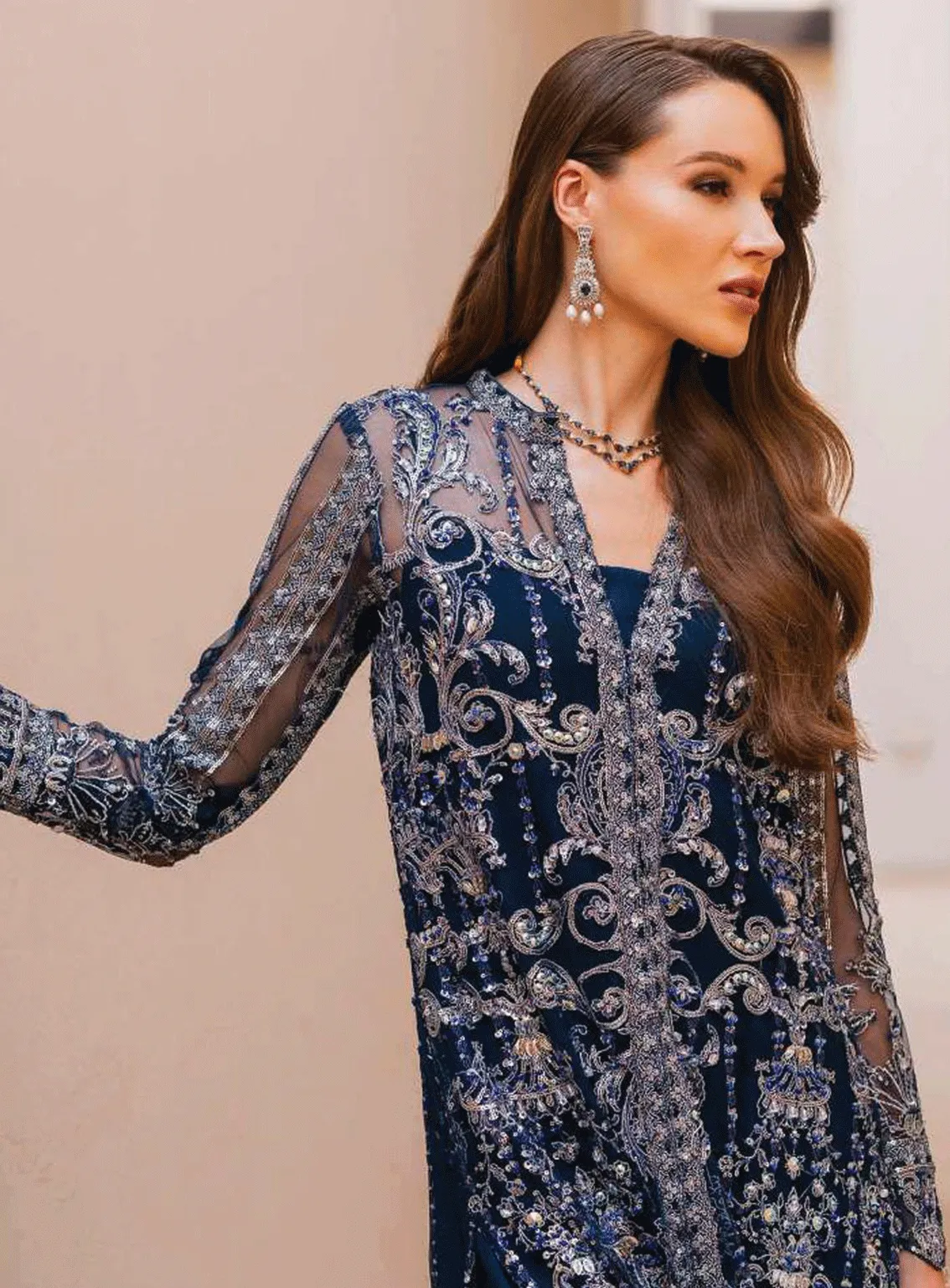 Evara By Elaf Embroidered Net Unstitched 4 Piece Suit - EF23EW EEW-06 AZALEA