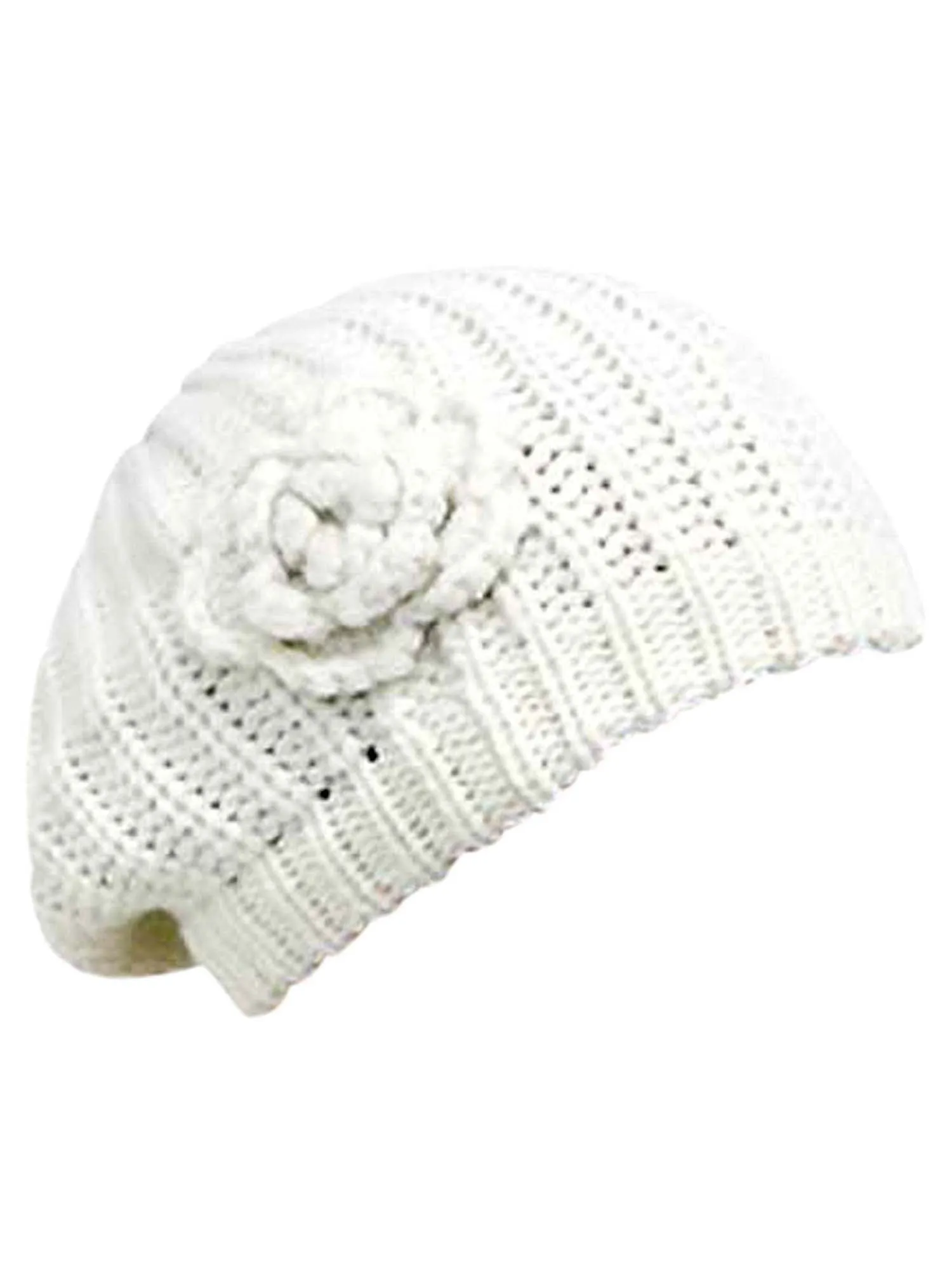 Feminine Rosette Knit Beret Hat & Scarf Set