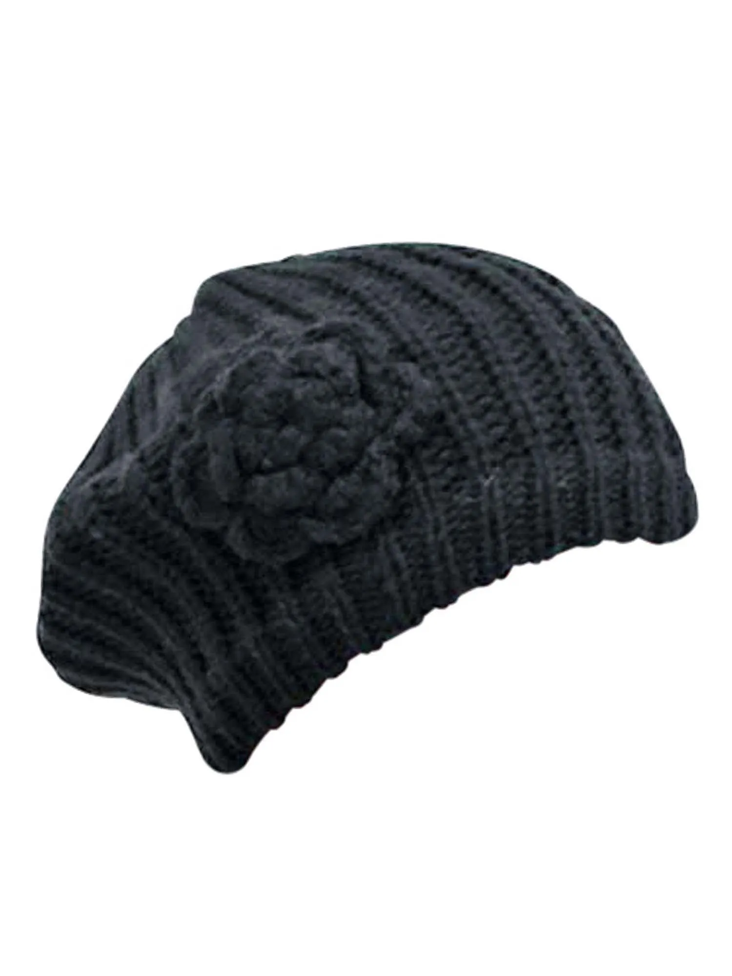 Feminine Rosette Knit Beret Hat & Scarf Set