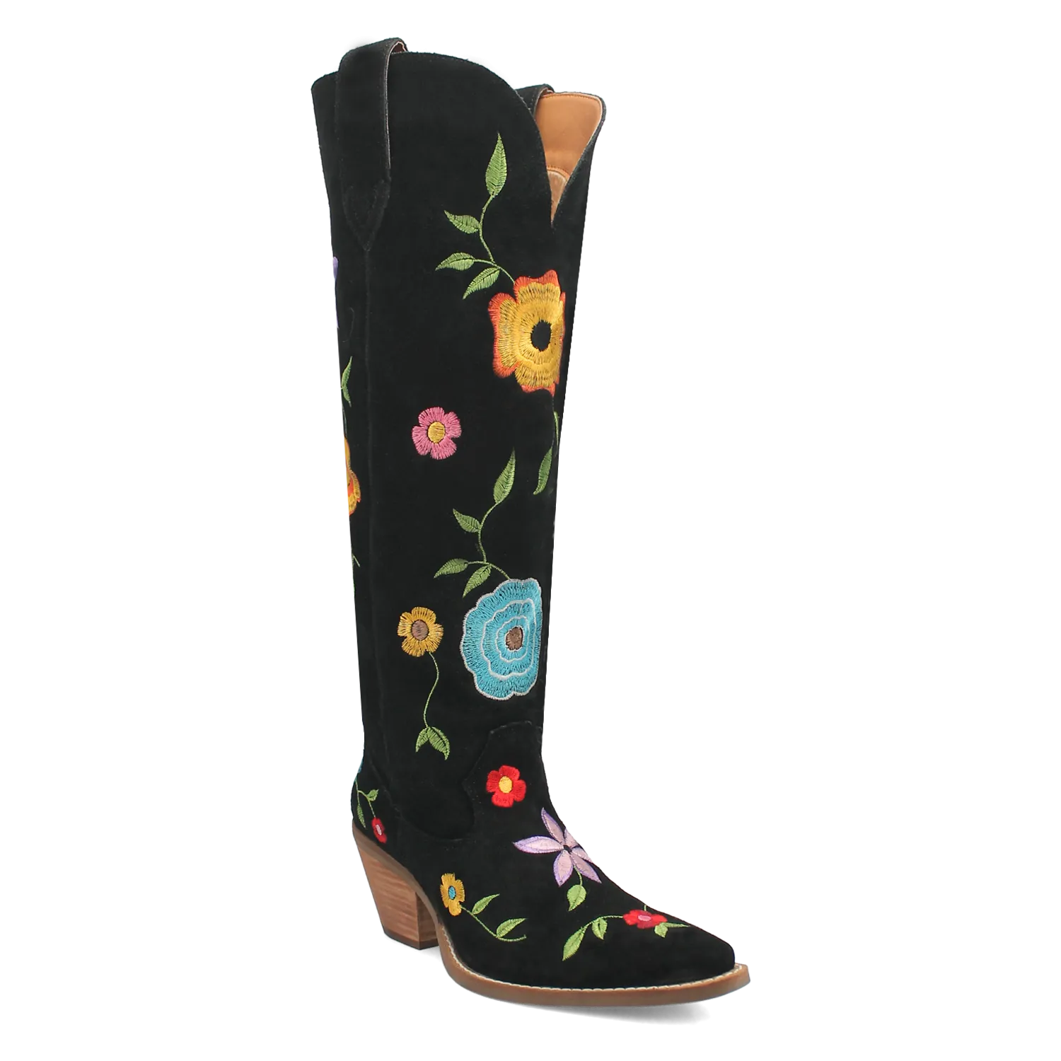 Flower Power Black Suede & Floral Embroidered Boot (DS)