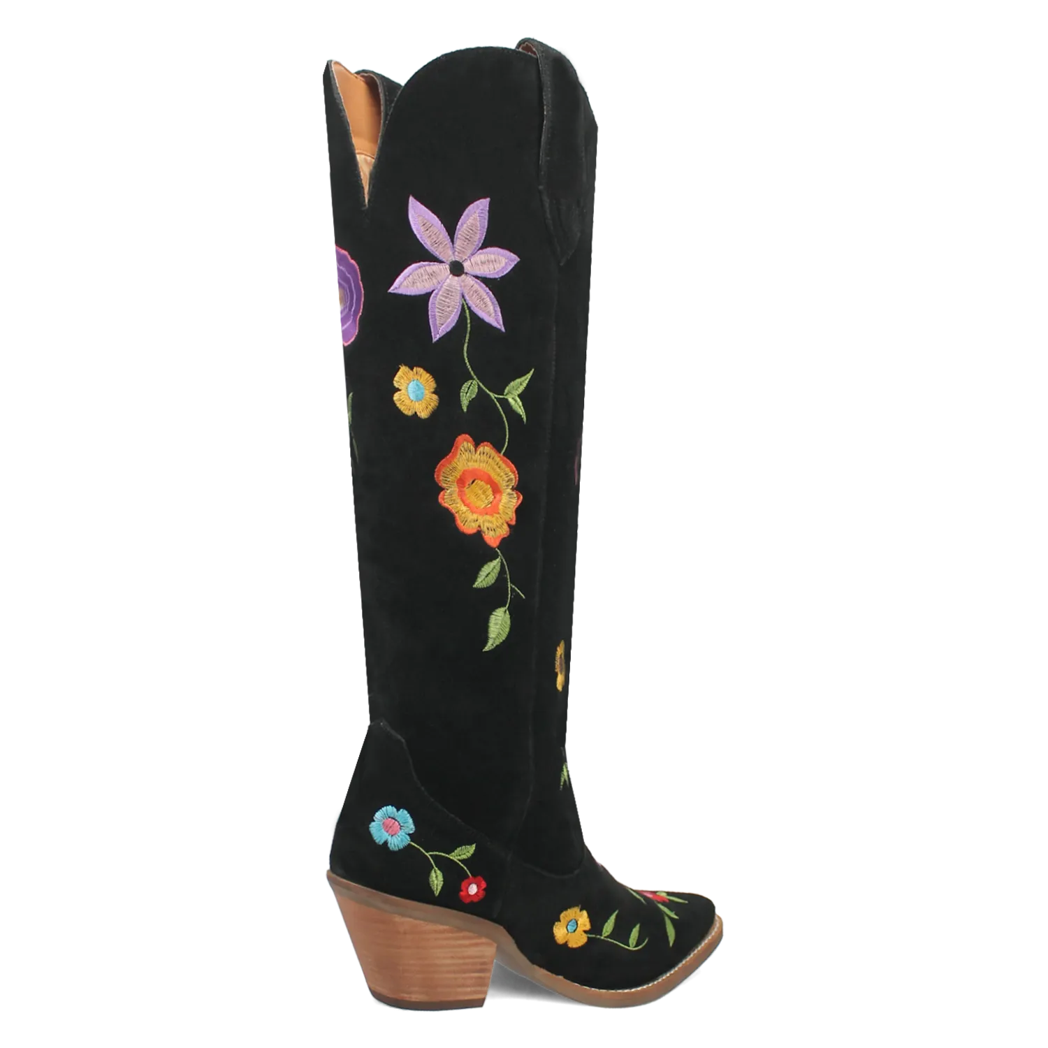 Flower Power Black Suede & Floral Embroidered Boot (DS)