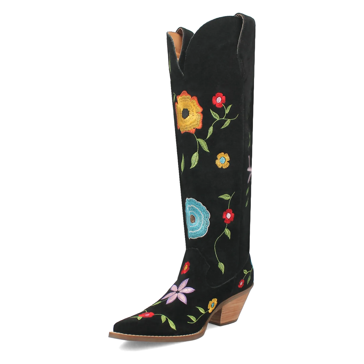 Flower Power Black Suede & Floral Embroidered Boot (DS)