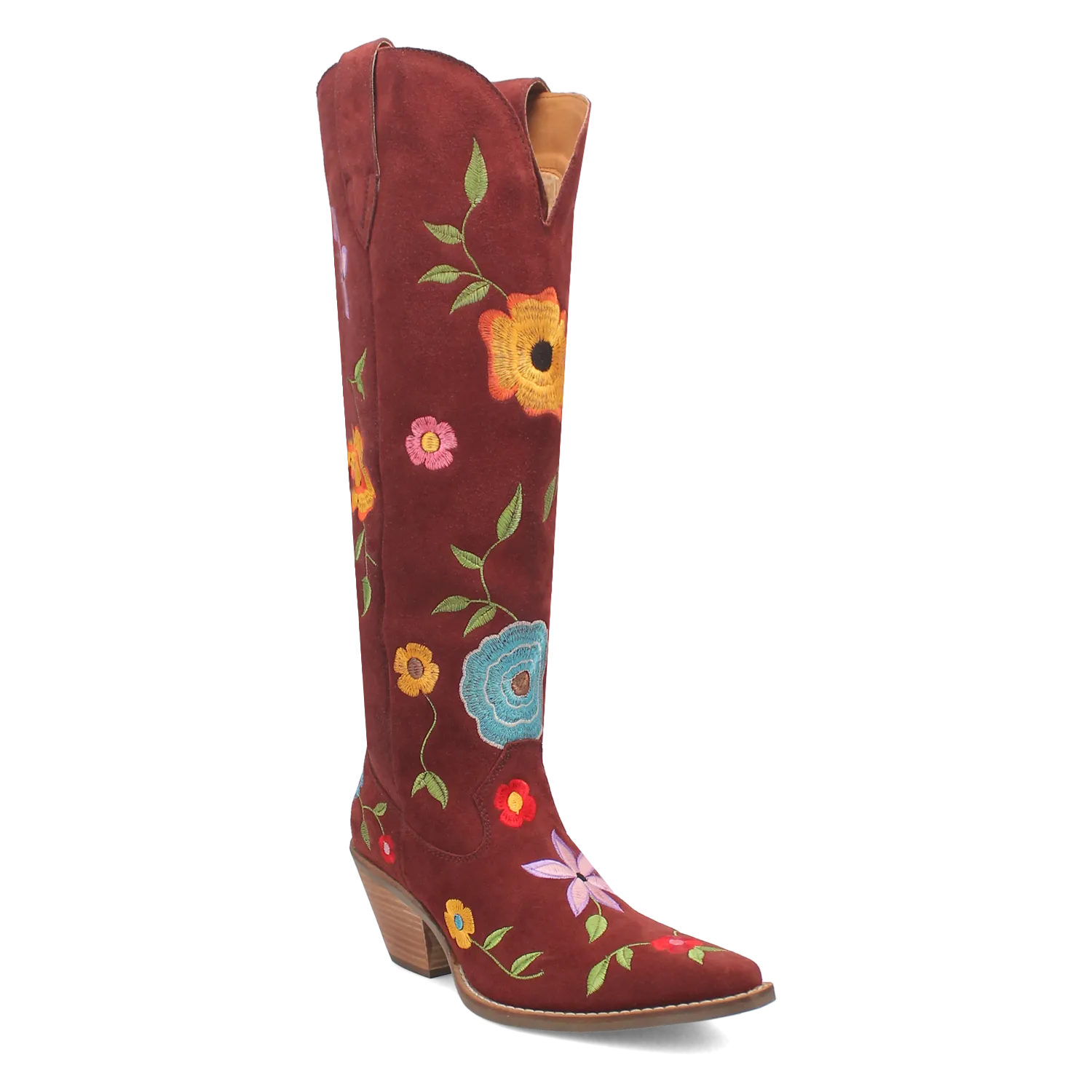 Flower Power Burgundy Suede & Floral Embroidered Boot (DS)