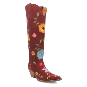 Flower Power Burgundy Suede & Floral Embroidered Boot (DS)