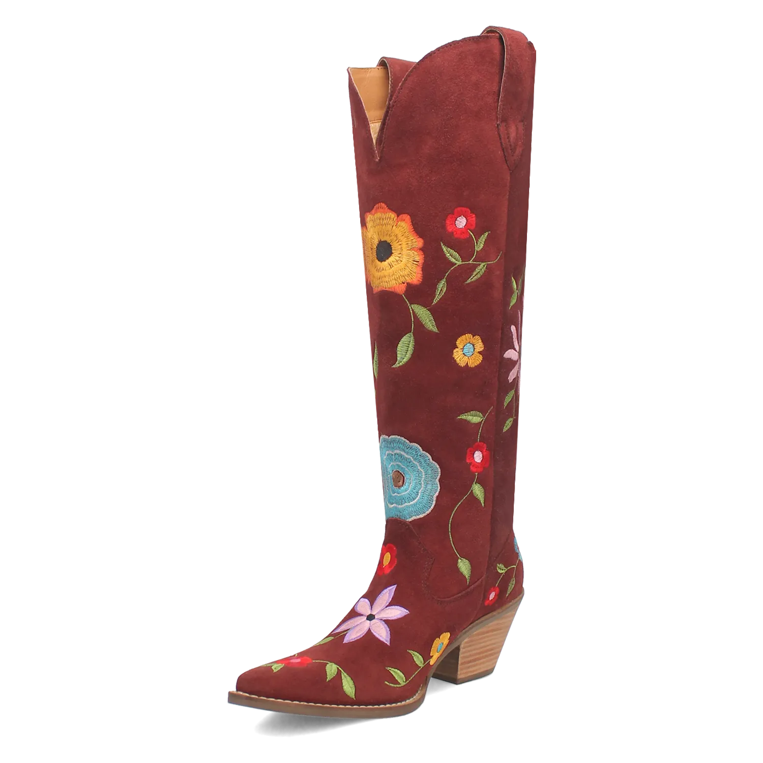 Flower Power Burgundy Suede & Floral Embroidered Boot (DS)