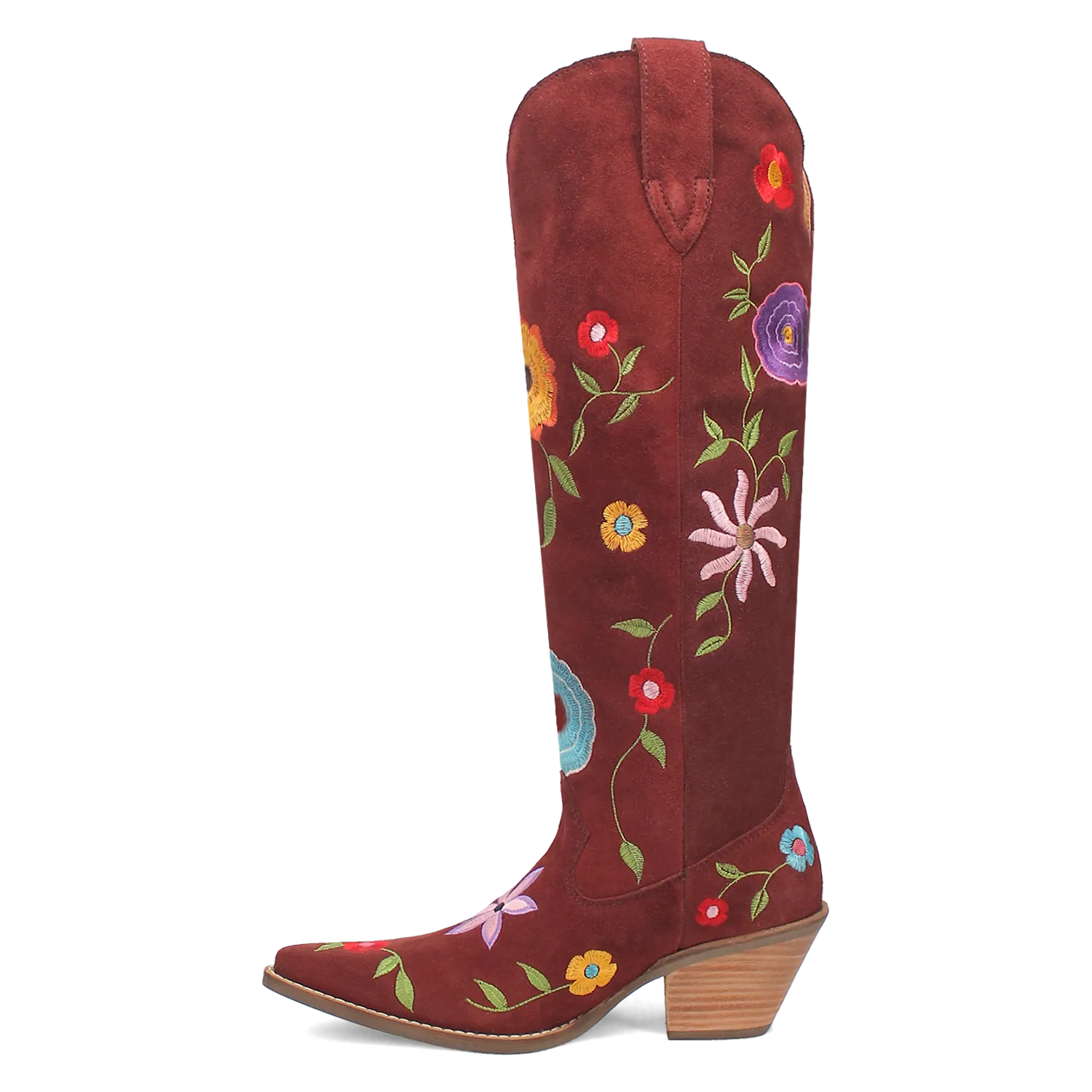 Flower Power Burgundy Suede & Floral Embroidered Boot (DS)